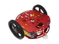 Metal Robot Chassis Kit with two wheels, two DC gear motors, one free wheel.