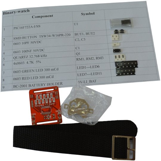 Binary Watch soldering kit with SMT components